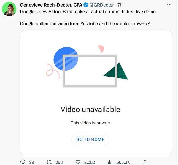 Bard首次亮相就大翻车 端掉了谷歌1000亿美元市值-iNFTnews