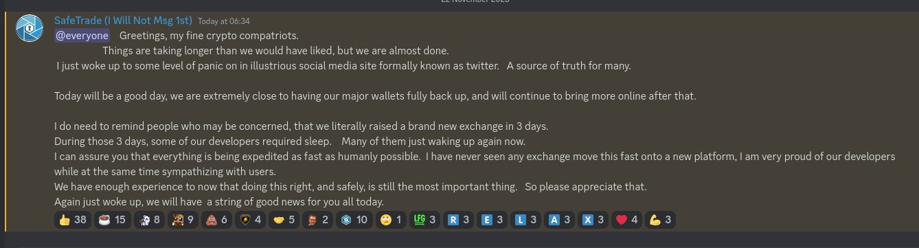 SafeTrade:平台更新已接近完成,主要钱包即将全面恢复服务