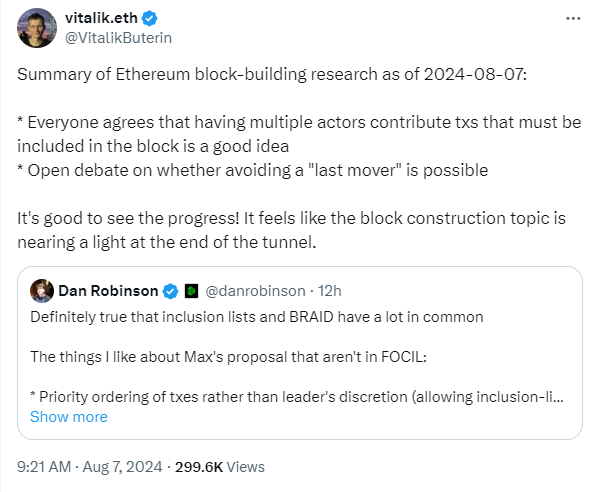 V神提出了区块构建的全新概念,意在重构以太坊生态?