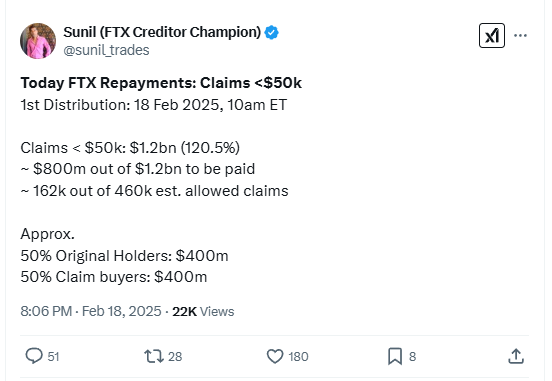 FTX首轮偿付开启,1120万枚SOL即将解锁引发市场抛压焦虑,一场被高估的“狼来了”?